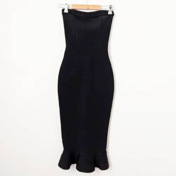 House of CB Fabrizia Bandage Strapless Fluted-Hem Dress in Black - Picture 6 of 10